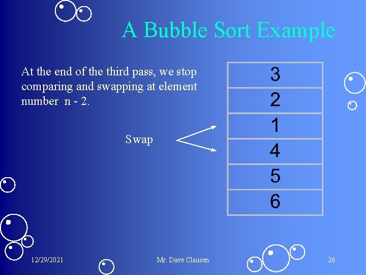 A Bubble Sort Example At the end of the third pass, we stop comparing A Bubble Sort Example At the end of the third pass, we stop comparing