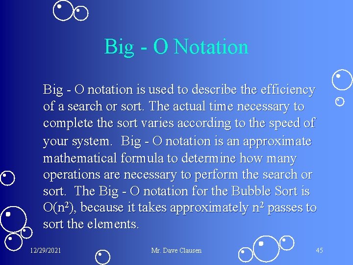 Big - O Notation Big - O notation is used to describe the efficiency Big - O Notation Big - O notation is used to describe the efficiency