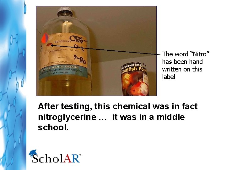 The word “Nitro” has been hand written on this label After testing, this chemical