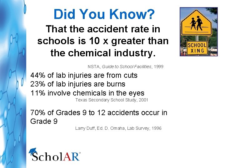 Did You Know? That the accident rate in schools is 10 x greater than
