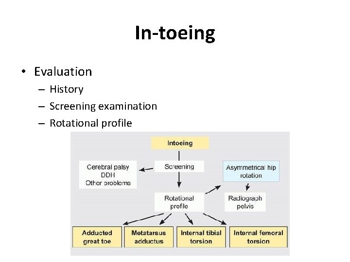 In-toeing • Evaluation – History – Screening examination – Rotational profile 