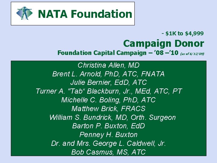 NATA Foundation - $1 K to $4, 999 Campaign Donor Foundation Capital Campaign –