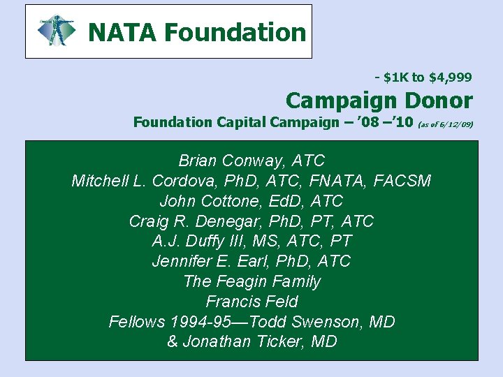 NATA Foundation - $1 K to $4, 999 Campaign Donor Foundation Capital Campaign –