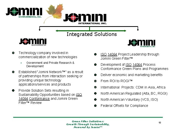 Integrated Solutions Technology company involved in commercialization of new technologies • Government and Private