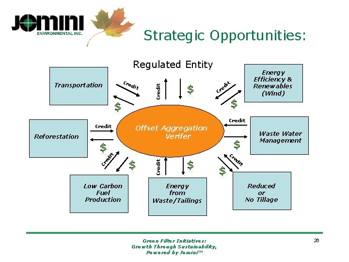 Strategic Opportunities: Credit Cr ed it Reforestation Low Carbon Fuel Production Cre dit Energy