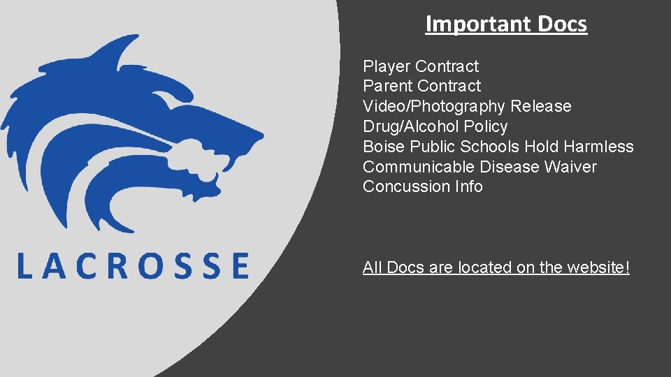 Important Docs Player Contract Parent Contract Video/Photography Release Drug/Alcohol Policy Boise Public Schools Hold