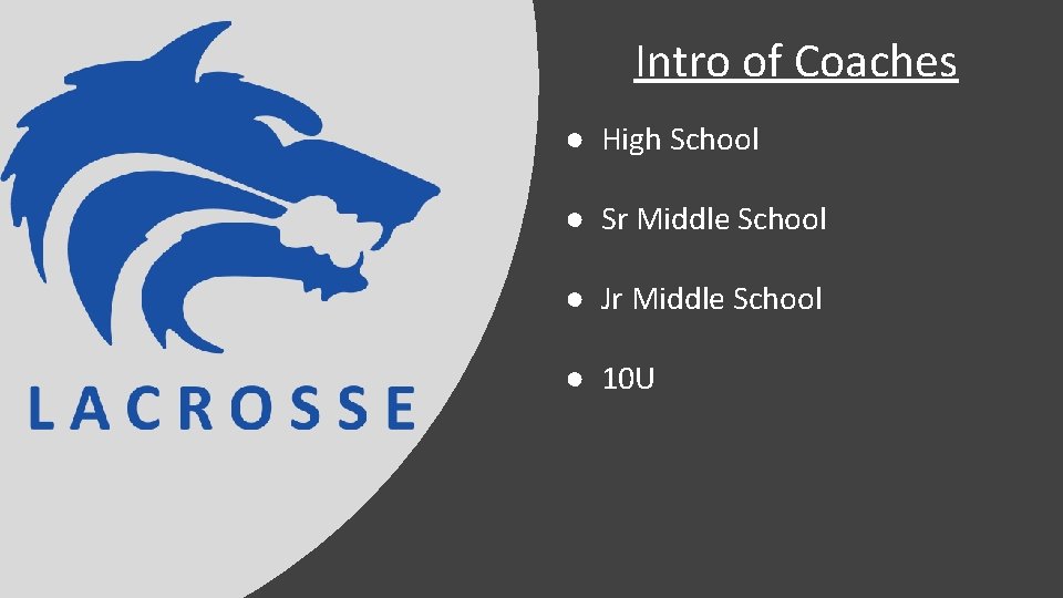 Intro of Coaches ● High School ● Sr Middle School ● Jr Middle School