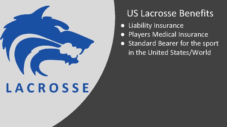 US Lacrosse Benefits ● Liability Insurance ● Players Medical Insurance ● Standard Bearer for