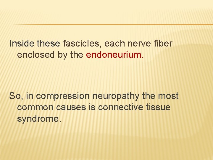 Inside these fascicles, each nerve fiber enclosed by the endoneurium. So, in compression neuropathy