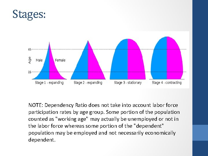 Stages: NOTE: Dependency Ratio does not take into account labor force participation rates by