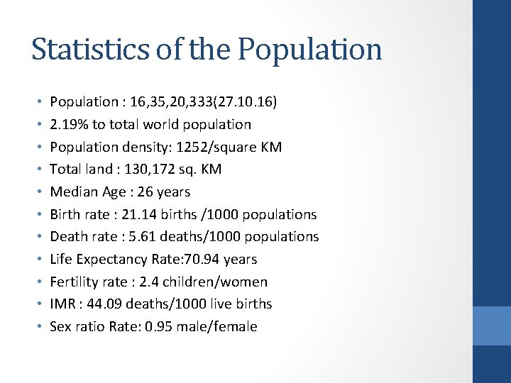 Statistics of the Population • • • Population : 16, 35, 20, 333(27. 10.