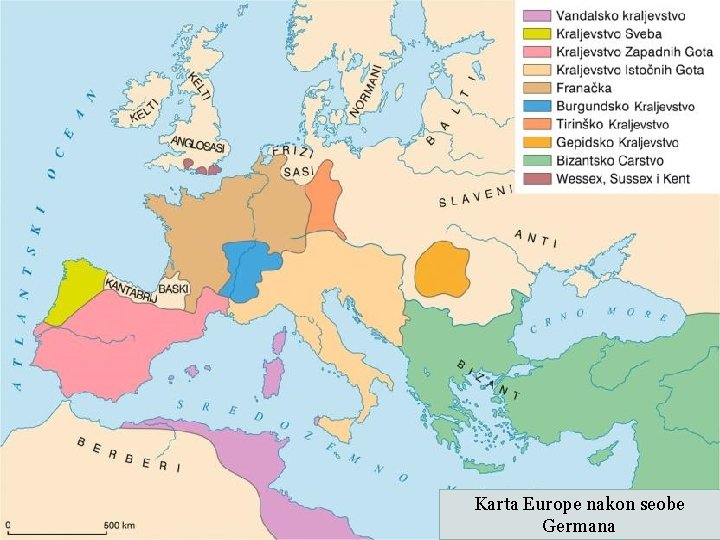 Karta Europe nakon seobe Germana 
