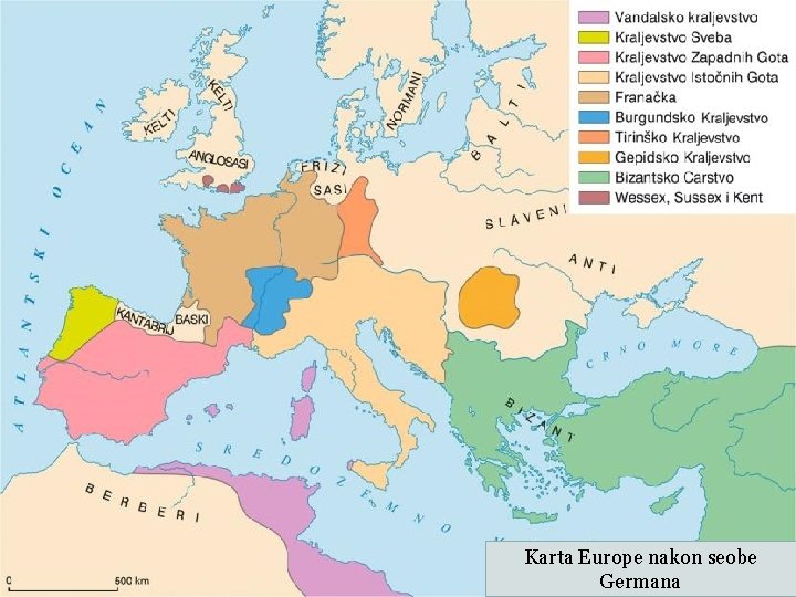 Karta Europe nakon seobe Germana 