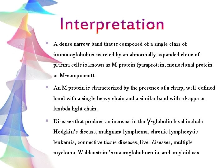 A dense narrow band that is composed of a single class of immunoglobulins secreted