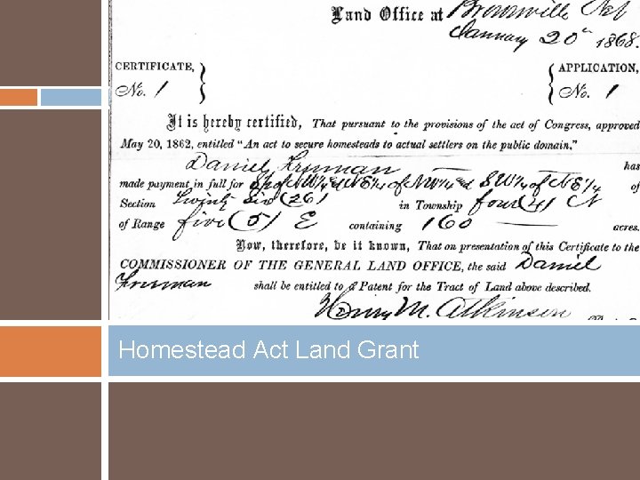 Homestead Act Land Grant 