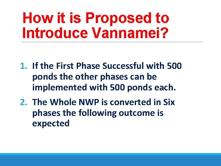 How it is Proposed to Introduce Vannamei? 1. If the First Phase Successful with