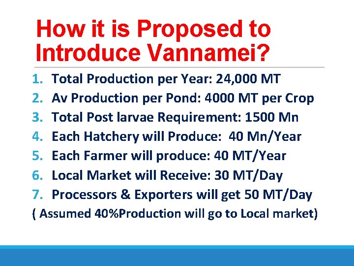 How it is Proposed to Introduce Vannamei? 1. 2. 3. 4. 5. 6. 7.