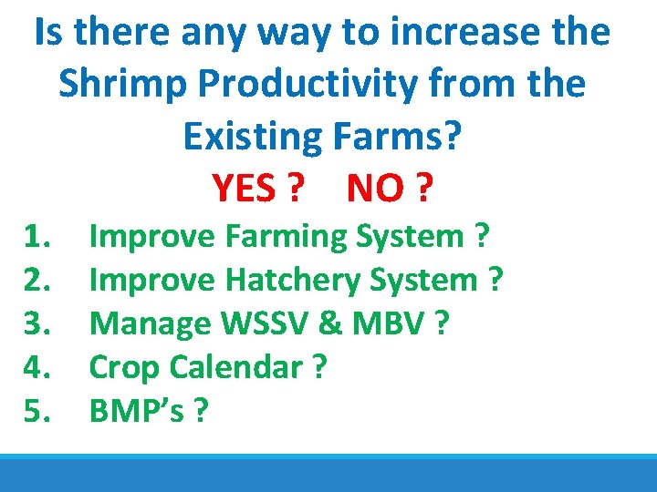Is there any way to increase the Shrimp Productivity from the Existing Farms? YES