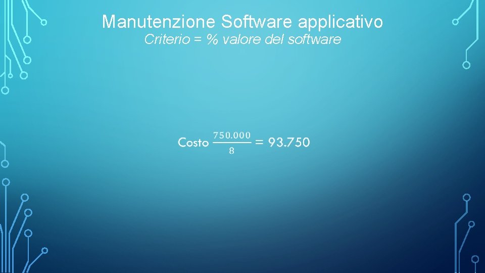 Manutenzione Software applicativo Criterio = % valore del software 