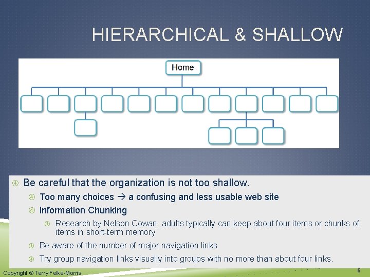 HIERARCHICAL & SHALLOW Be careful that the organization is not too shallow. Too many