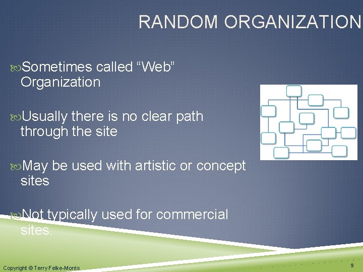 RANDOM ORGANIZATION Sometimes called “Web” Organization Usually there is no clear path through the