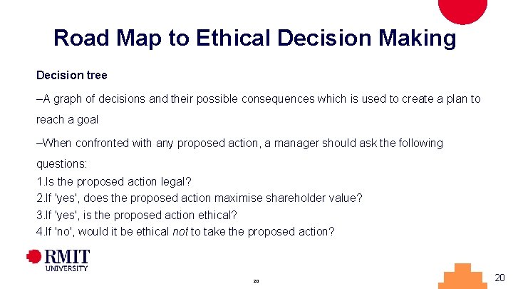 Road Map to Ethical Decision Making Decision tree –A graph of decisions and their