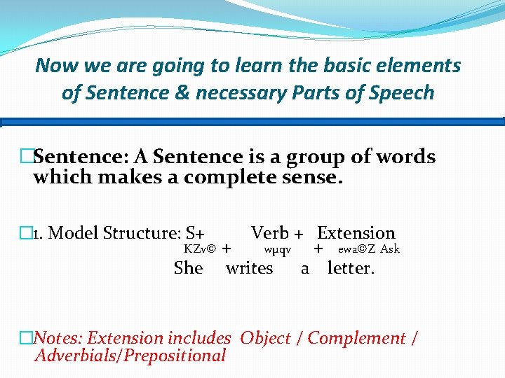 Now we are going to learn the basic elements of Sentence & necessary Parts