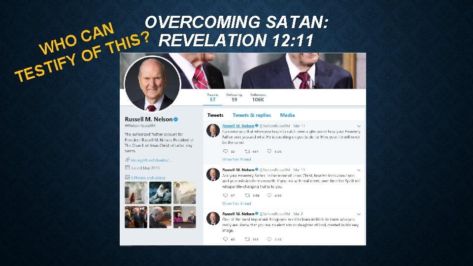 OVERCOMING SATAN: AN S? REVELATION 12: 11 C HO THI W F O Y OVERCOMING SATAN: AN S? REVELATION 12: 11 C HO THI W F O Y