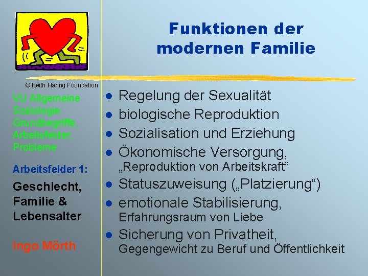 Funktionen der modernen Familie © Keith Haring Foundation VU Allgemeine Soziologie: Grundbegriffe, Arbeitsfelder, Probleme