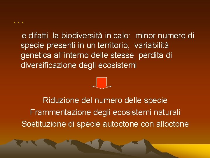 … e difatti, la biodiversità in calo: minor numero di specie presenti in un