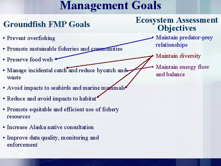 Management Goals Groundfish FMP Goals • Prevent overfishing • Promote sustainable fisheries and communities