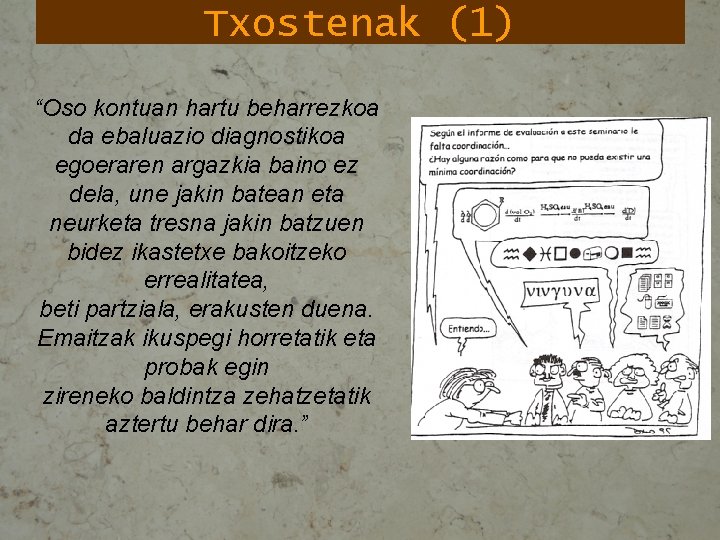 Txostenak (1) “Oso kontuan hartu beharrezkoa da ebaluazio diagnostikoa egoeraren argazkia baino ez dela,