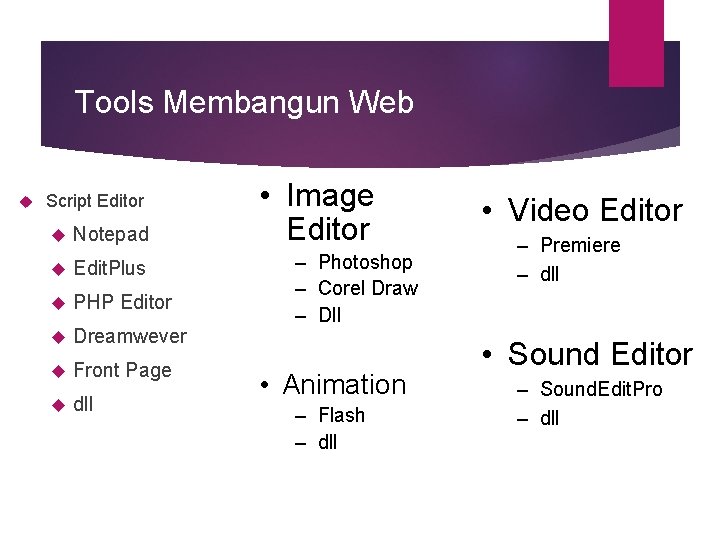 Tools Membangun Web Script Editor Notepad Edit. Plus PHP Editor Dreamwever Front Page dll