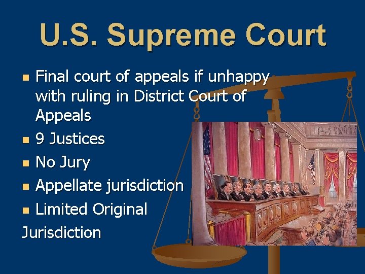 U. S. Supreme Court Final court of appeals if unhappy with ruling in District
