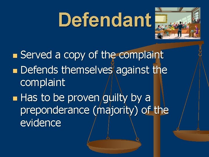 Defendant Served a copy of the complaint n Defends themselves against the complaint n