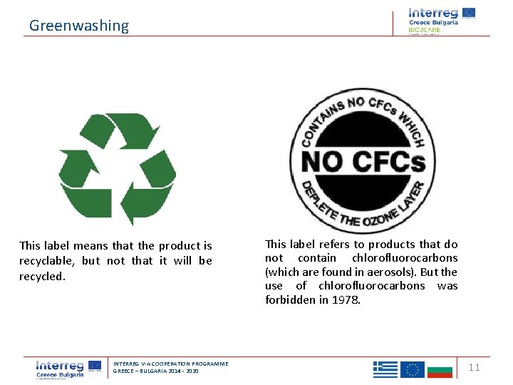 Greenwashing This label means that the product is recyclable, but not that it will