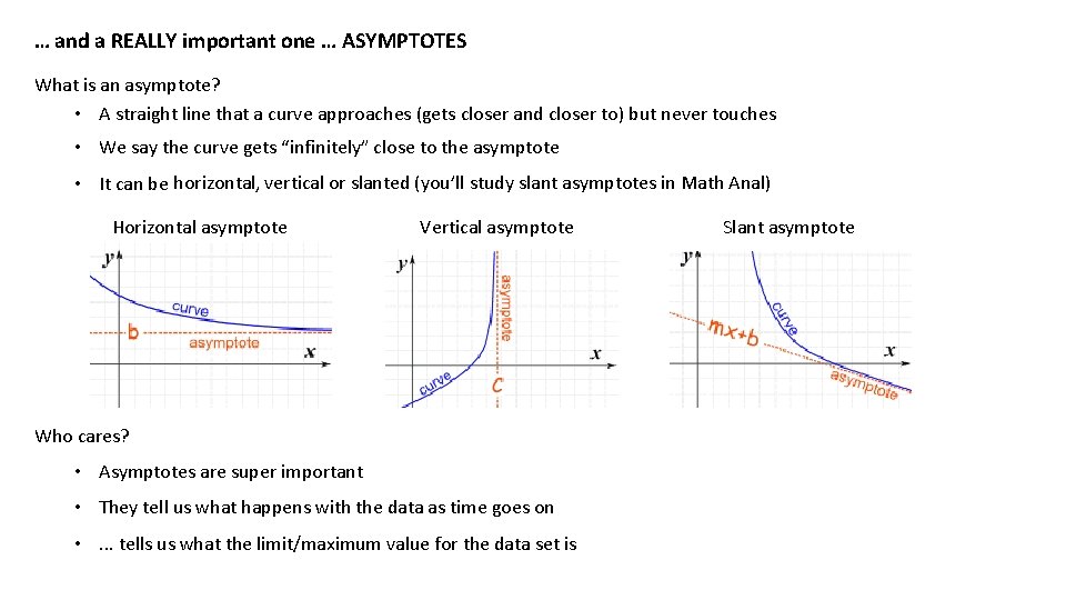 … and a REALLY important one … ASYMPTOTES What is an asymptote? • A