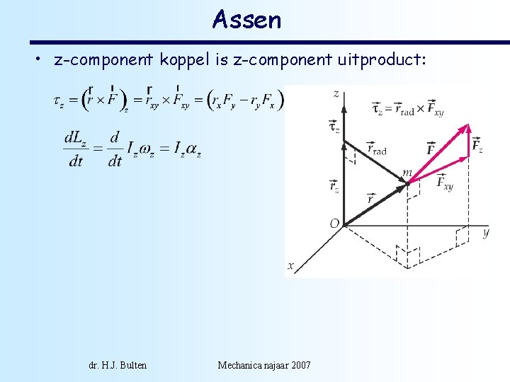 Assen • z-component koppel is z-component uitproduct: dr. H. J. Bulten Mechanica najaar 2007