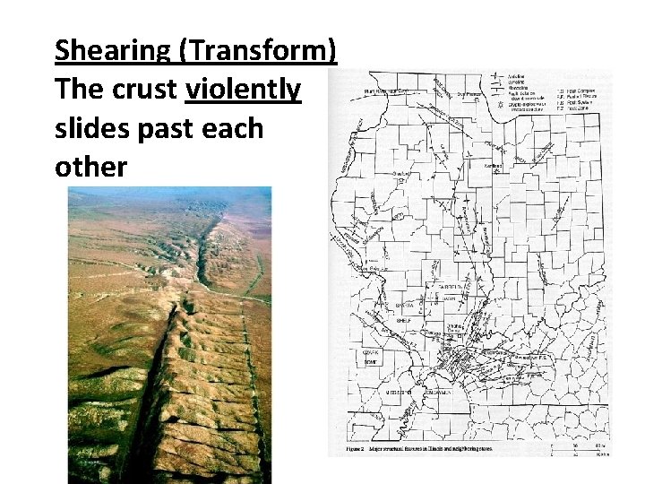 Shearing (Transform) The crust violently slides past each other 