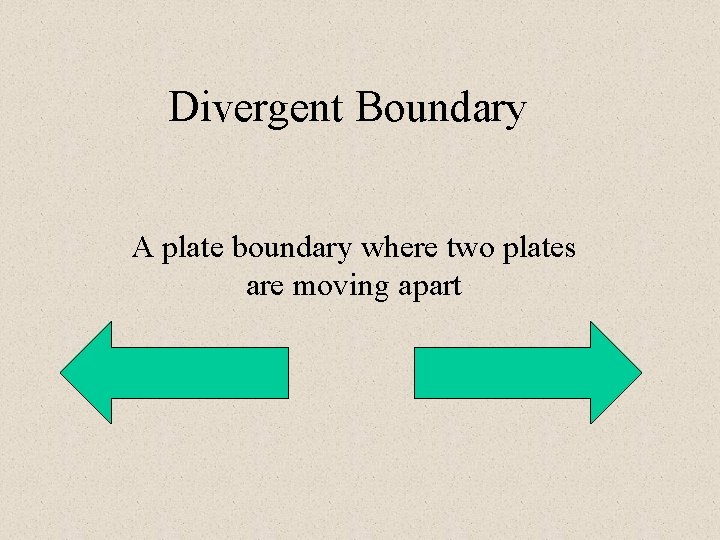 Divergent Boundary A plate boundary where two plates are moving apart 