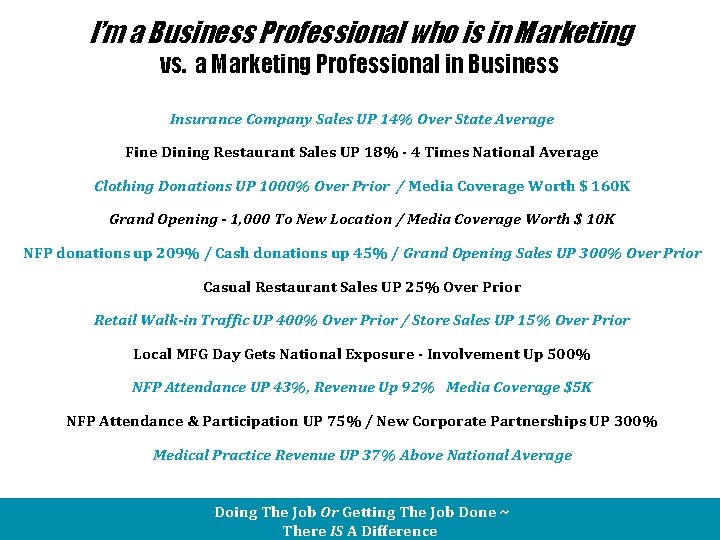 I’m a Business Professional who is in Marketing vs. a Marketing Professional in Business