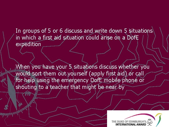 In groups of 5 or 6 discuss and write down 5 situations in which