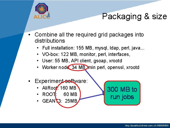 Packaging & size • Combine all the required grid packages into distributions • •