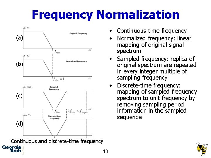 Frequency Normalization • Continuous-time frequency • Normalized frequency: linear mapping of original signal spectrum