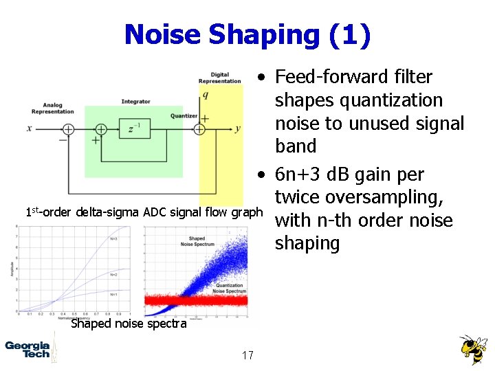 Noise Shaping (1) • Feed-forward filter shapes quantization noise to unused signal band •
