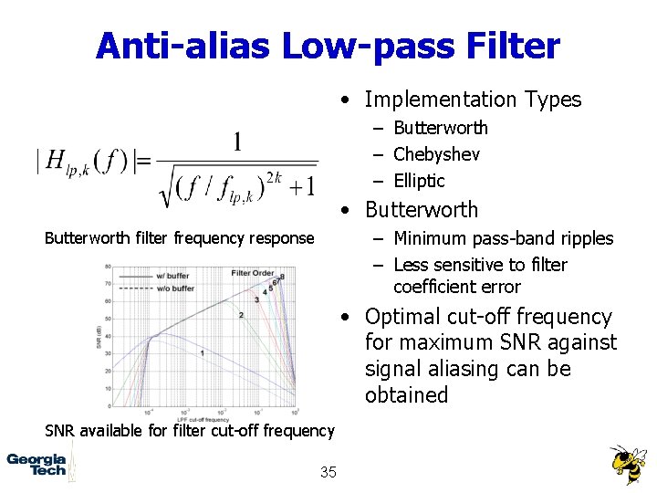 Anti-alias Low-pass Filter • Implementation Types – Butterworth – Chebyshev – Elliptic • Butterworth