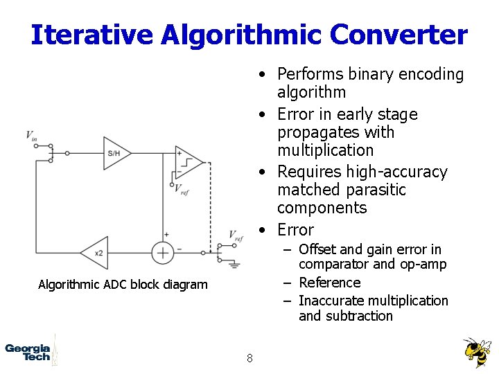 Iterative Algorithmic Converter • Performs binary encoding algorithm • Error in early stage propagates