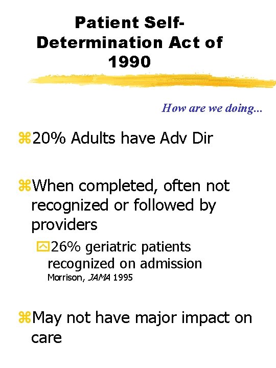 Patient Self. Determination Act of 1990 How are we doing. . . z 20%