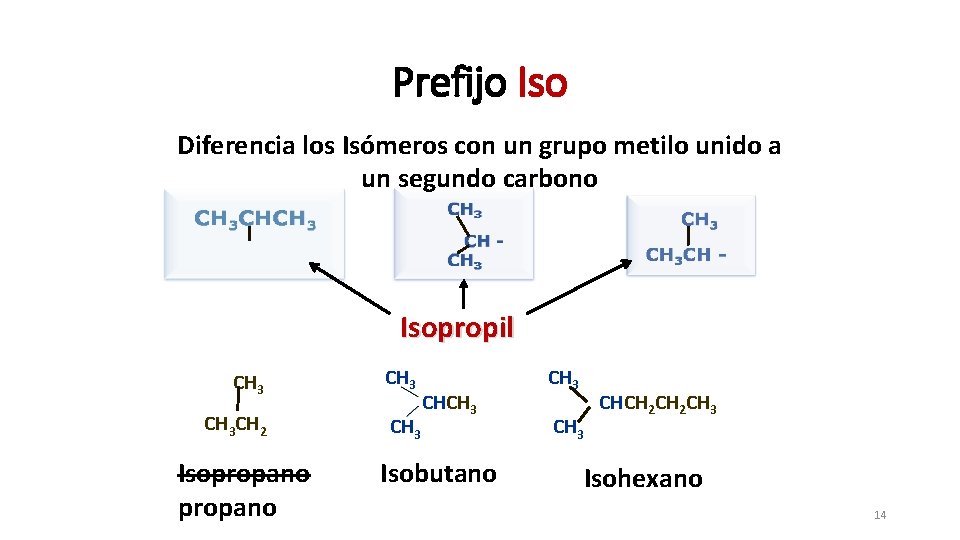 Prefijo Iso Diferencia los Isómeros con un grupo metilo unido a un segundo carbono