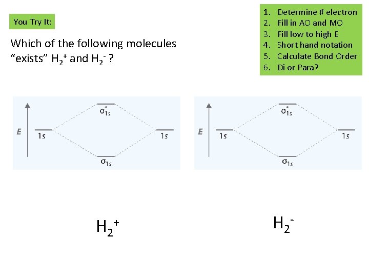 You Try It: Which of the following molecules “exists” H 2+ and H 2